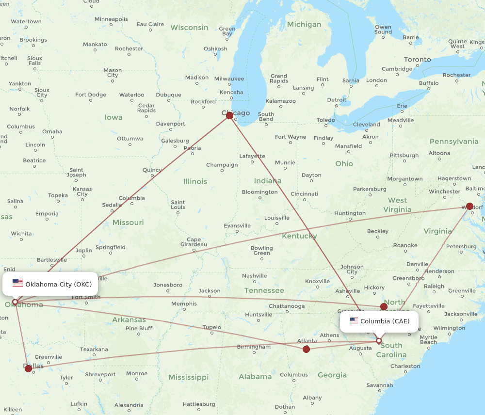 CAE-OKC flight routes