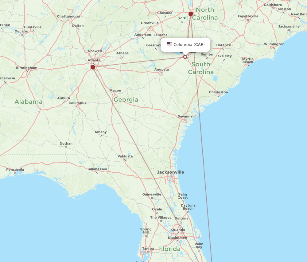 CAE-PBI flight routes