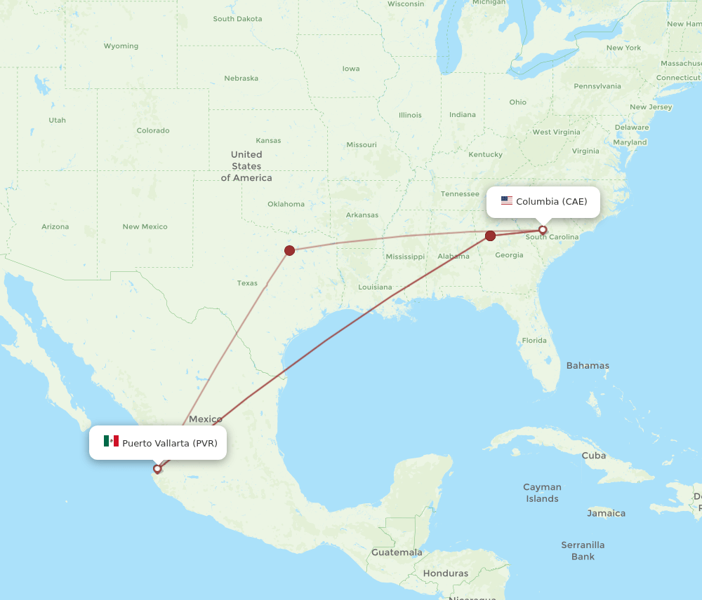 CAE to PVR flights and routes map