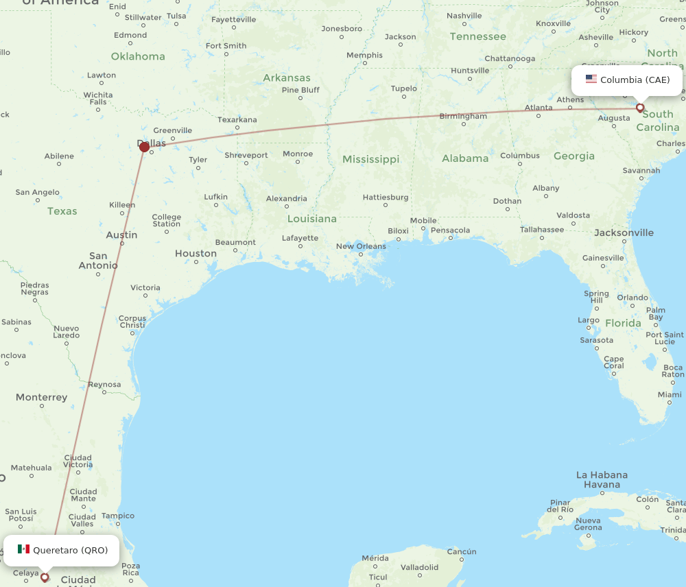 CAE-QRO flight routes