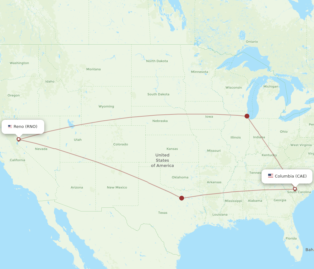 CAE-RNO flight routes