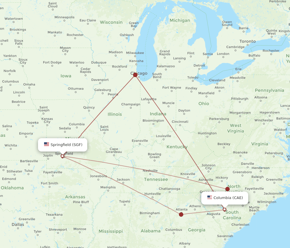 CAE-SGF flight routes