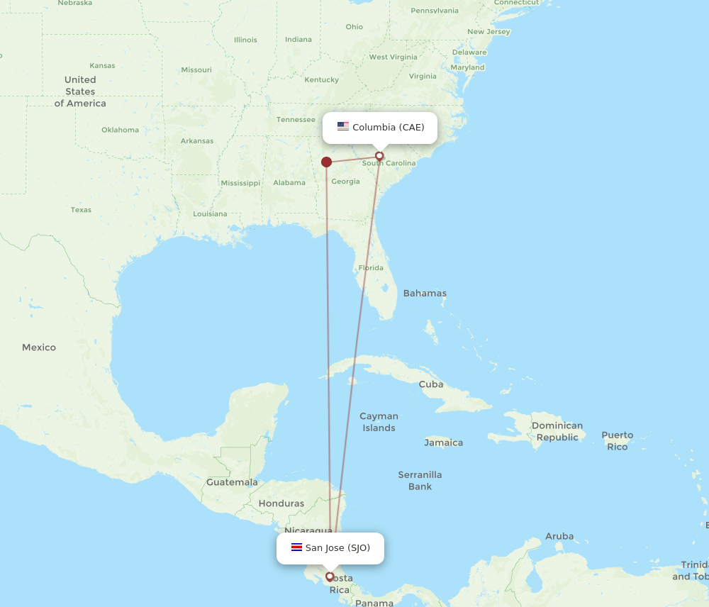 CAE-SJO flight routes