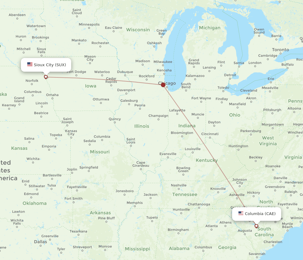 CAE to SUX flights and routes map
