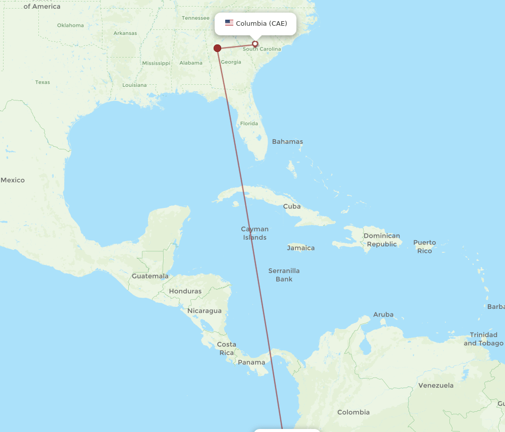 CAE to UIO flights and routes map