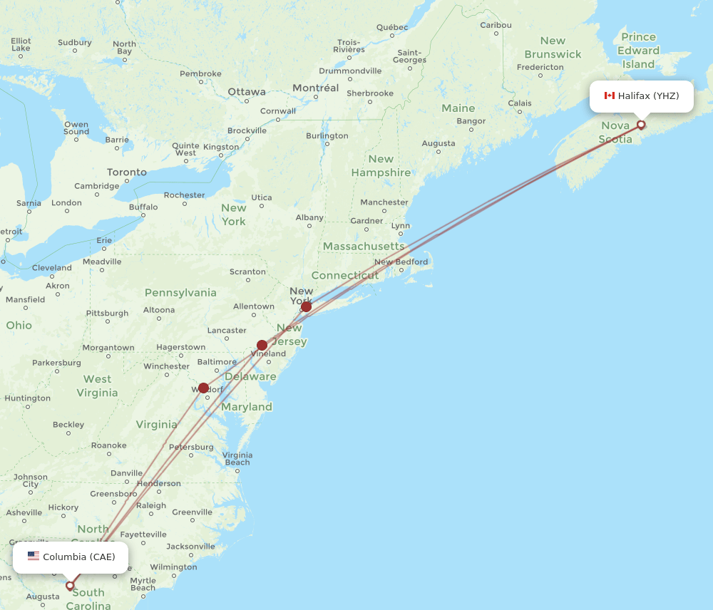 CAE-YHZ flight routes