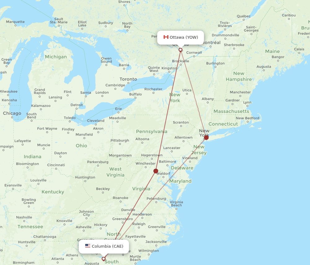 CAE-YOW flight routes