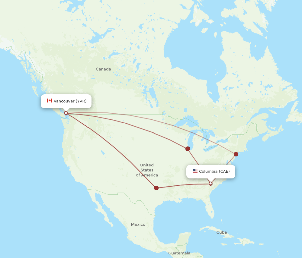 Vancouver - Columbia route map and flight paths
