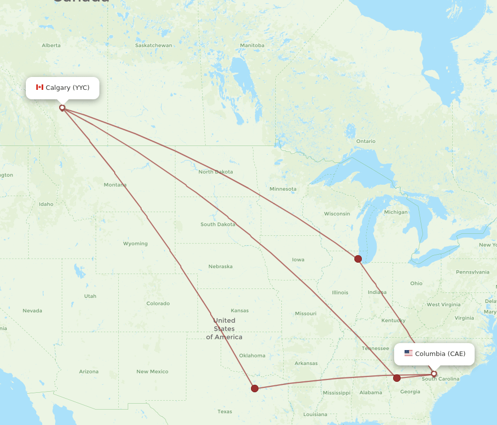 CAE-YYC flight routes
