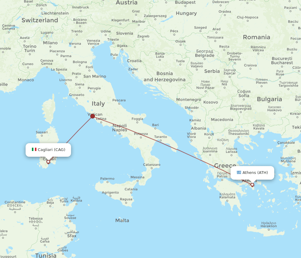 CAG to ATH flights and routes map