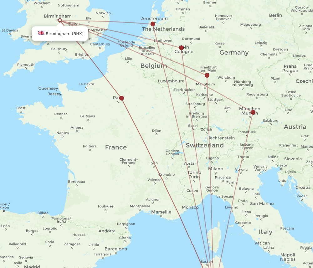 CAG to BHX flights and routes map