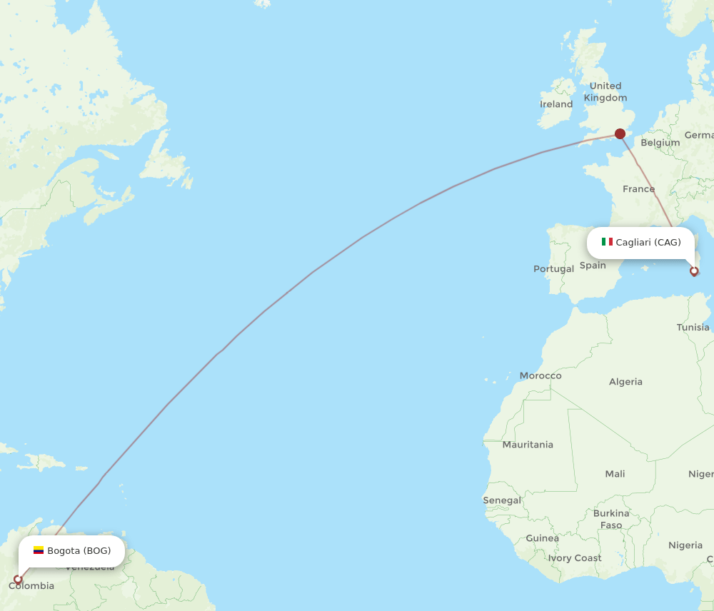 CAG to BOG flights and routes map