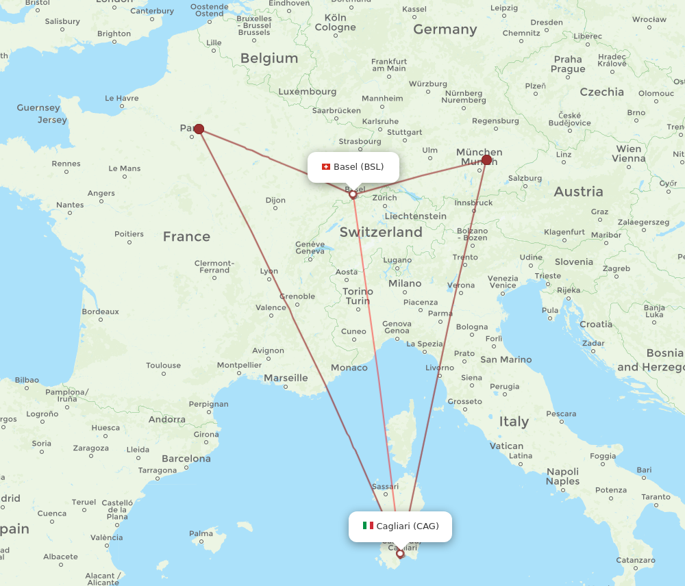 CAG to BSL flights and routes map