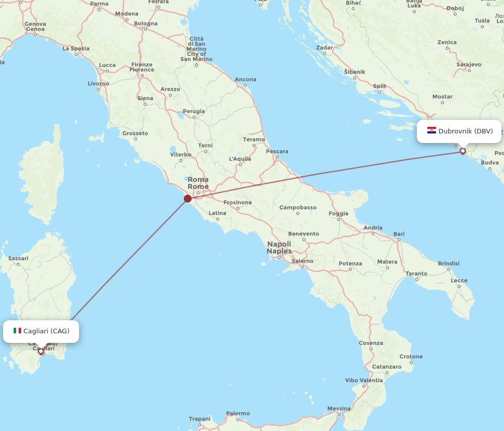 CAG to DBV flights and routes map