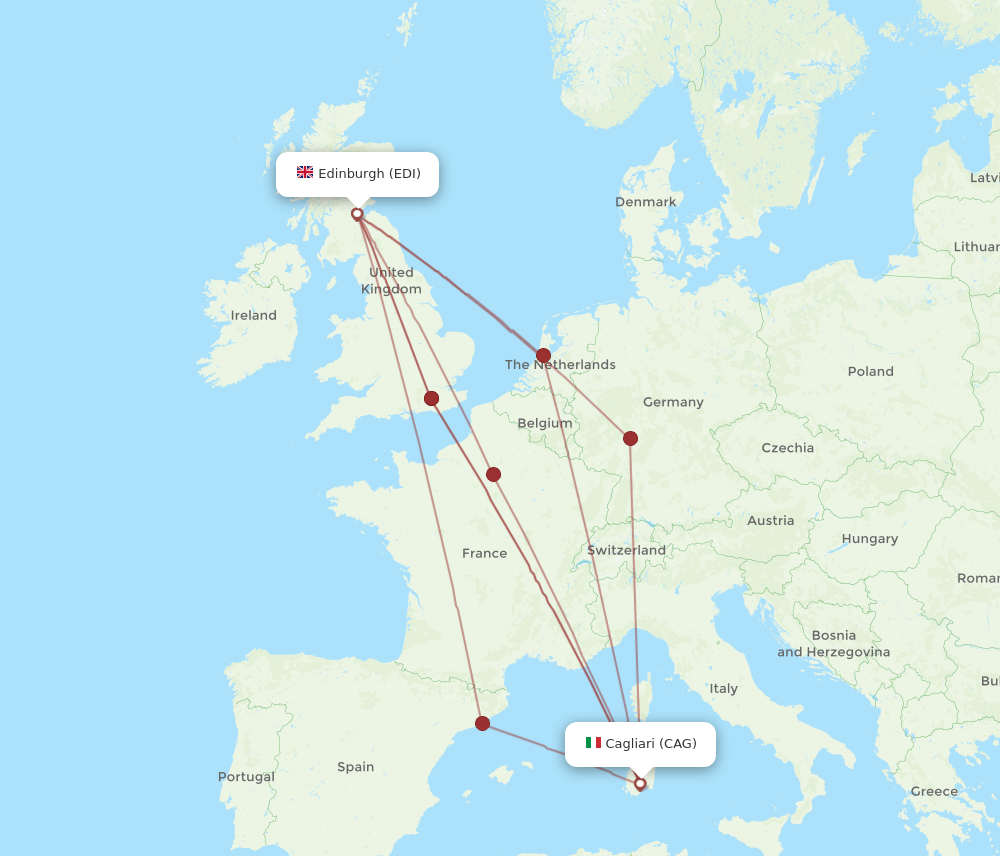 CAG to EDI flights and routes map