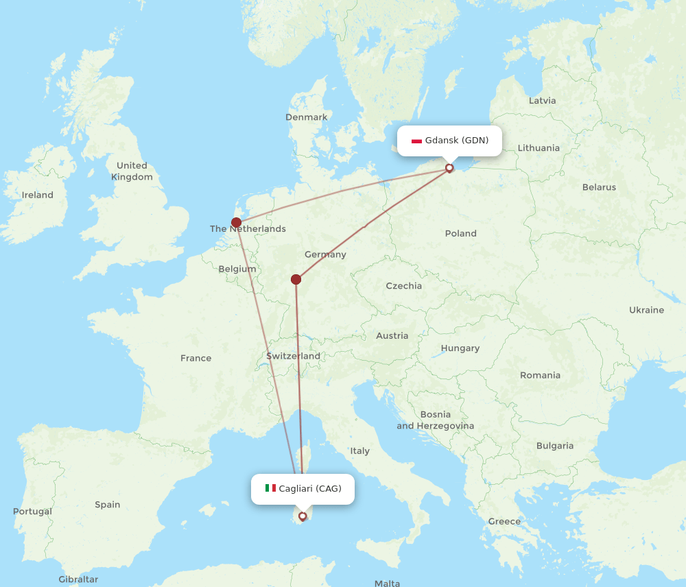 CAG to GDN flights and routes map