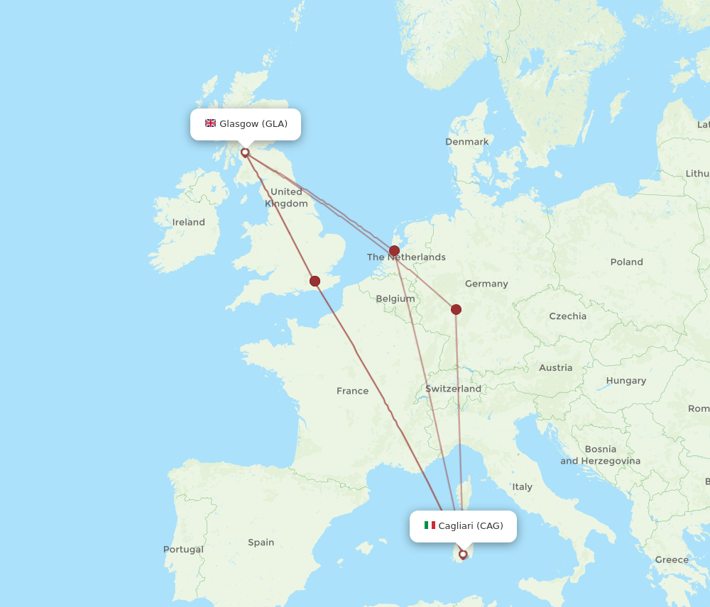 CAG to GLA flights and routes map