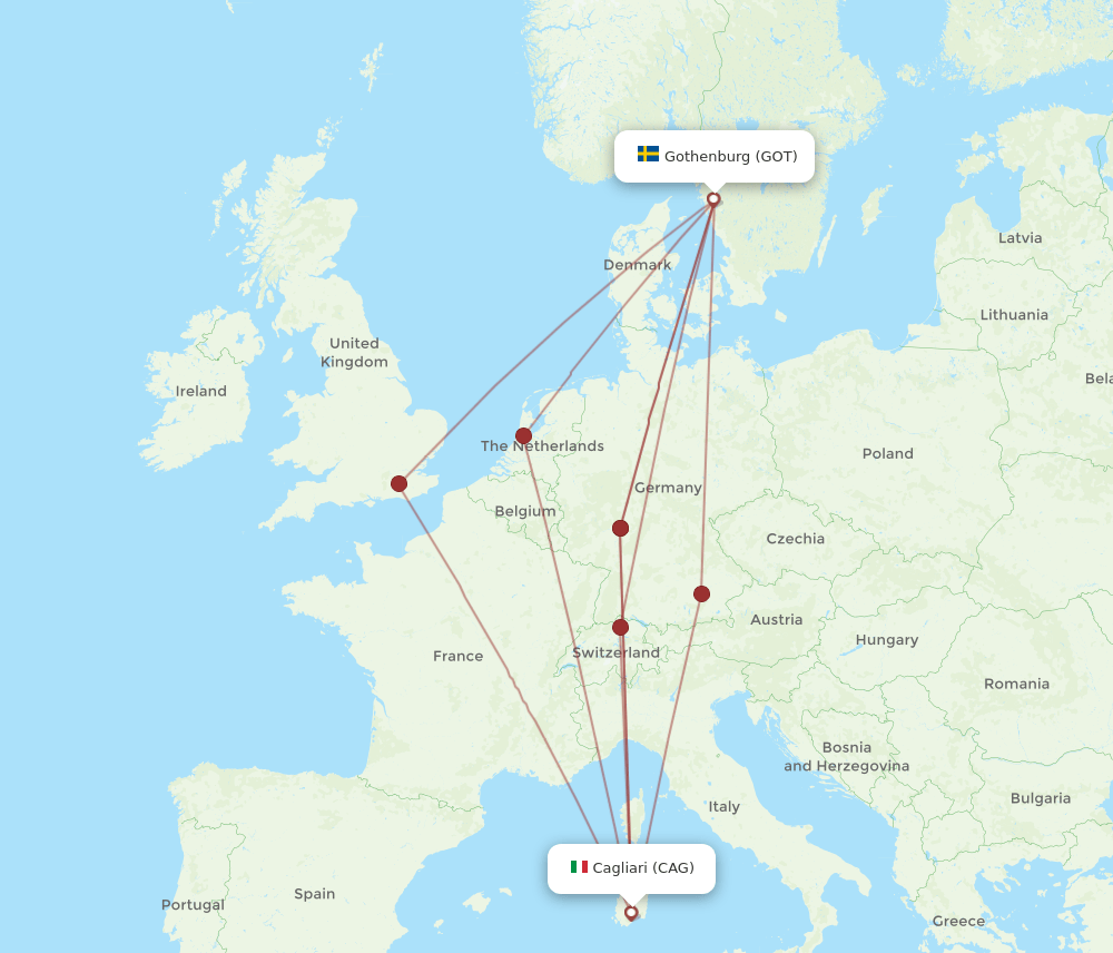 CAG to GOT flights and routes map