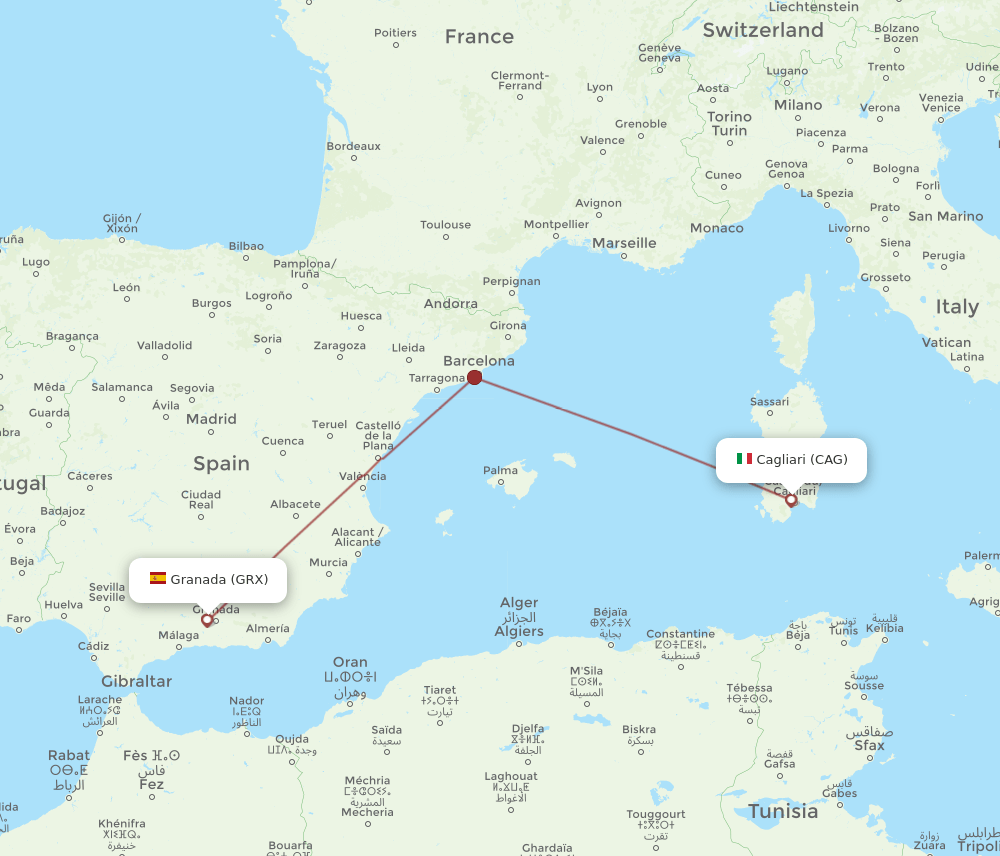 CAG-GRX flight routes
