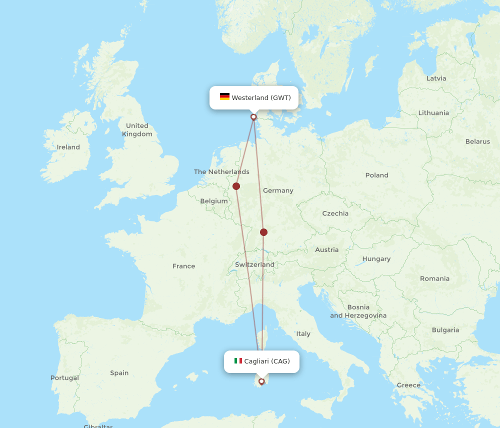 CAG-GWT flight routes