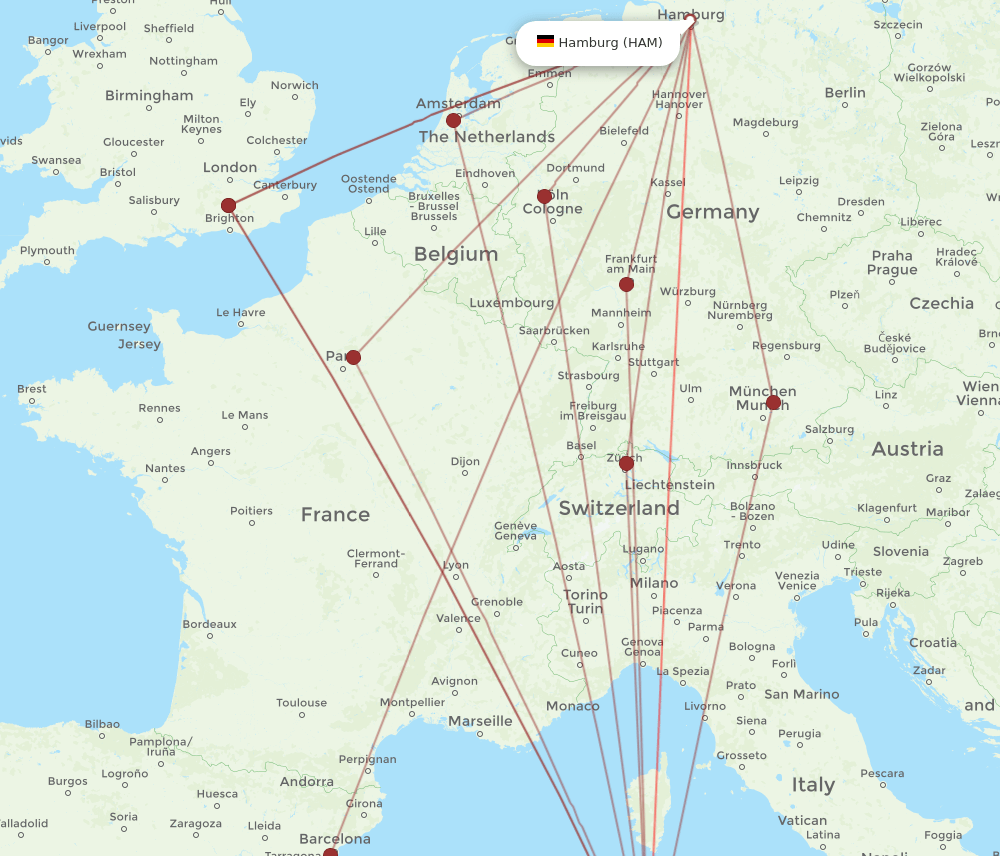 CAG to HAM flights and routes map