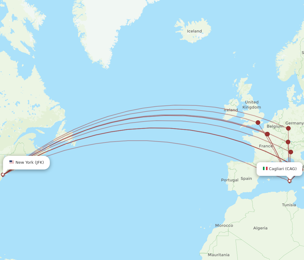 CAG to JFK flights and routes map
