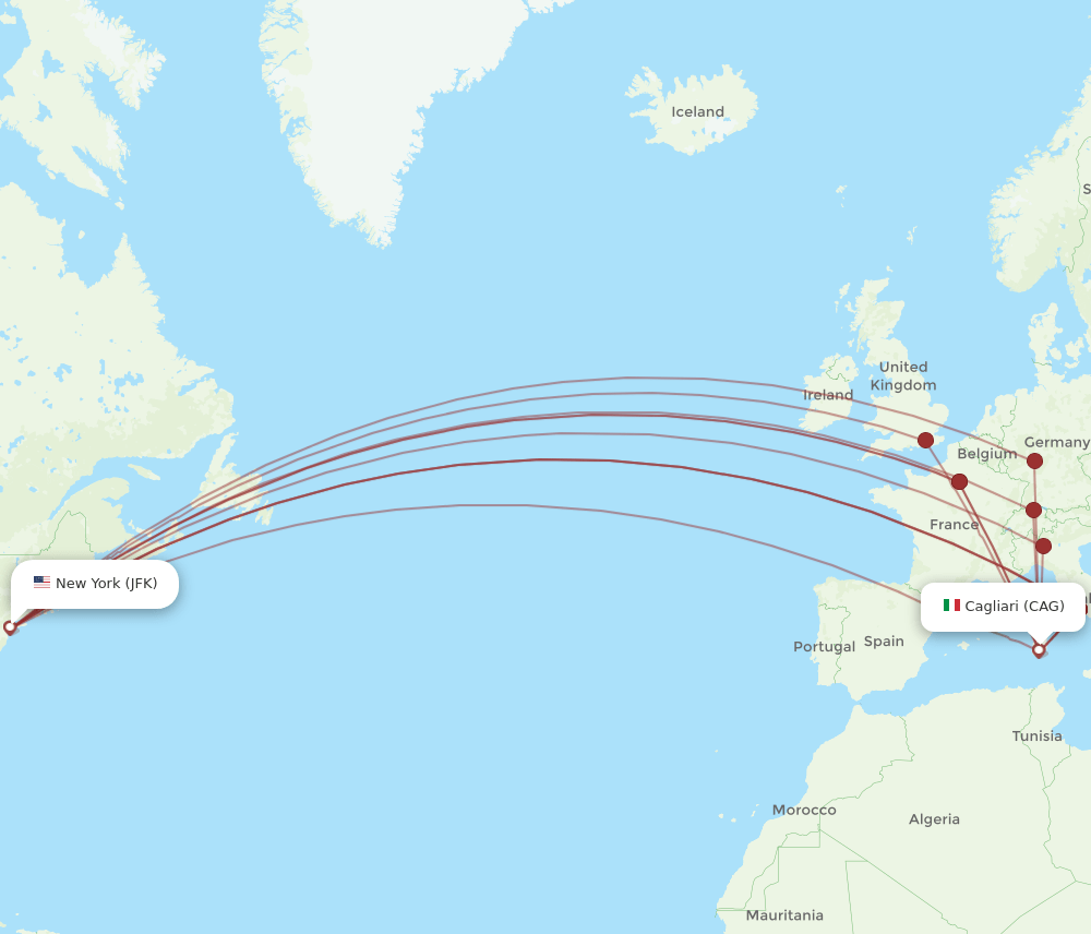 CAG-JFK flight routes