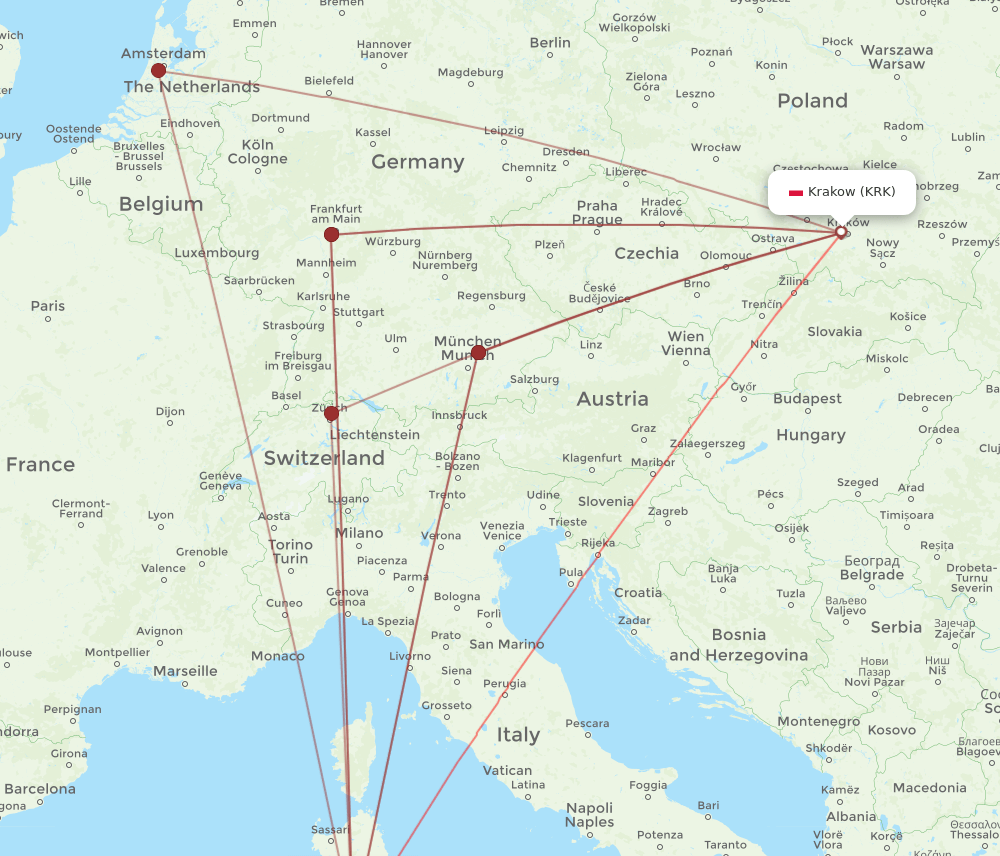 CAG-KRK flight routes