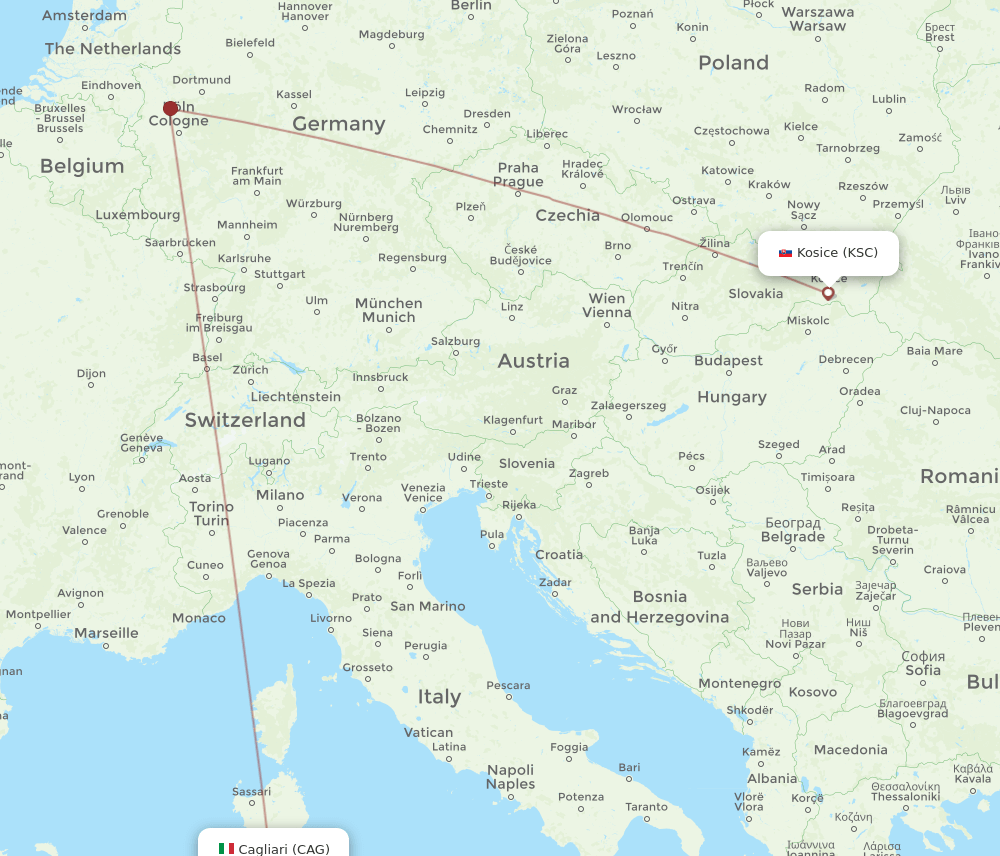 CAG-KSC flight routes