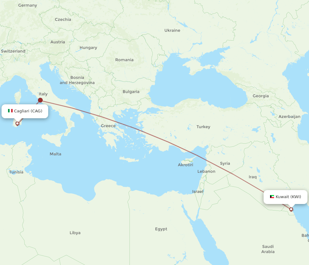 CAG to KWI flights and routes map