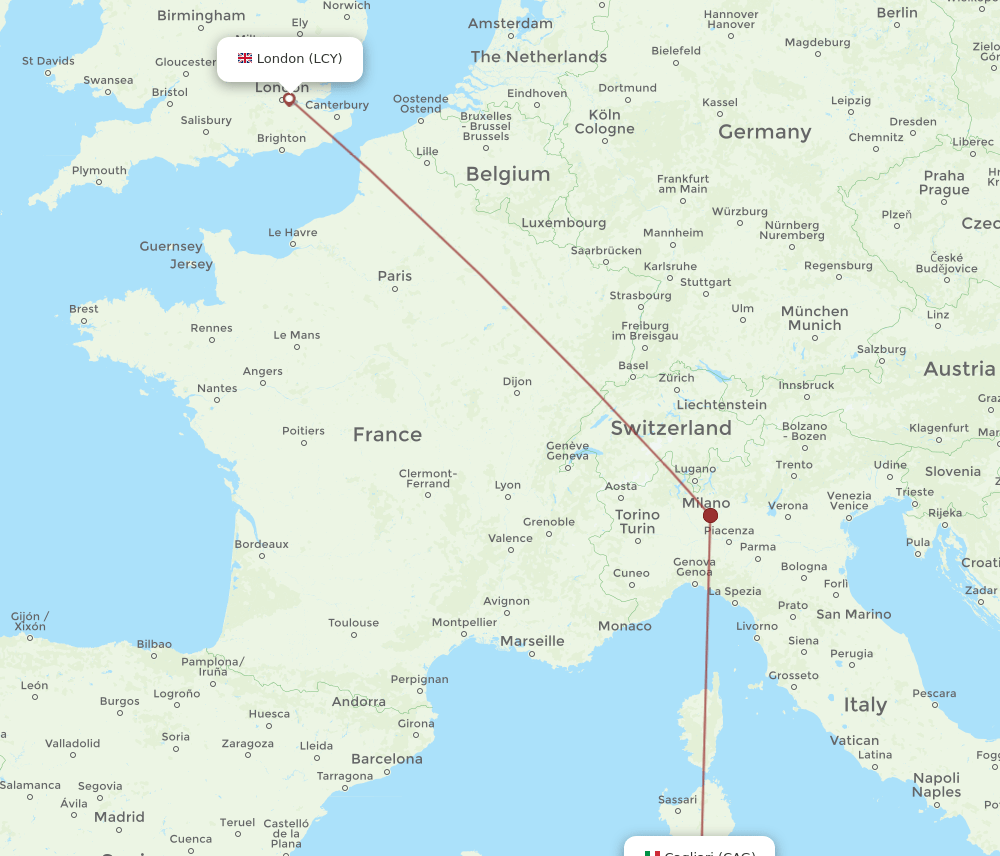 CAG to LCY flights and routes map