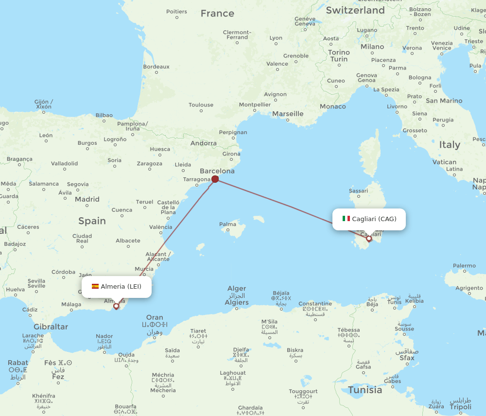 LEI to CAG flights and routes map