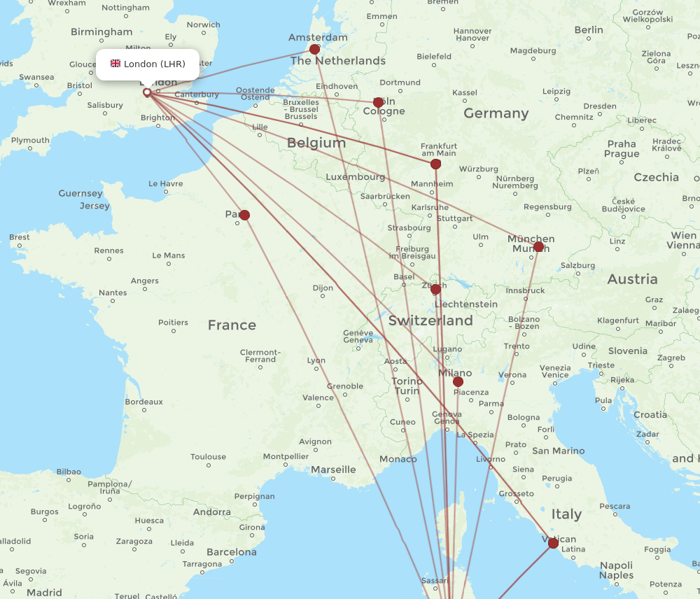 CAG-LHR flight routes