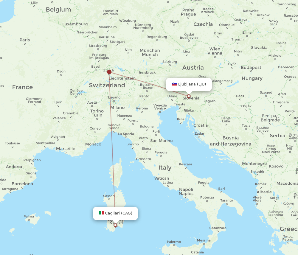 CAG-LJU flight routes