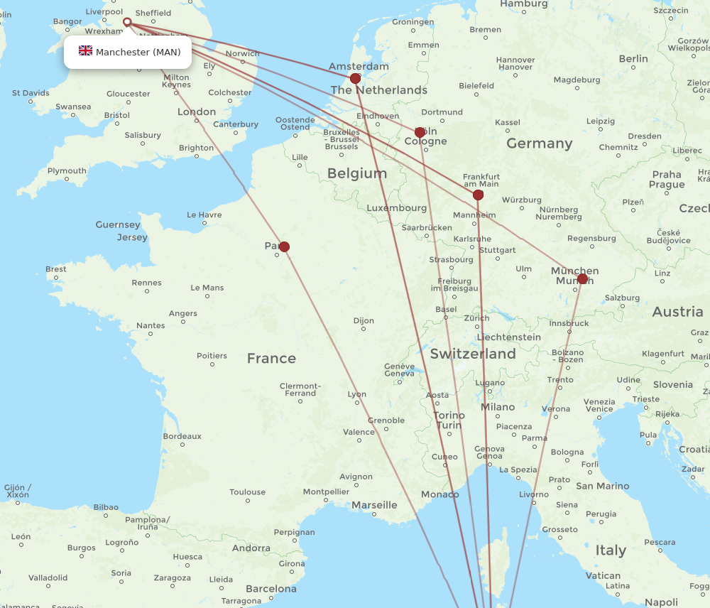 CAG to MAN flights and routes map