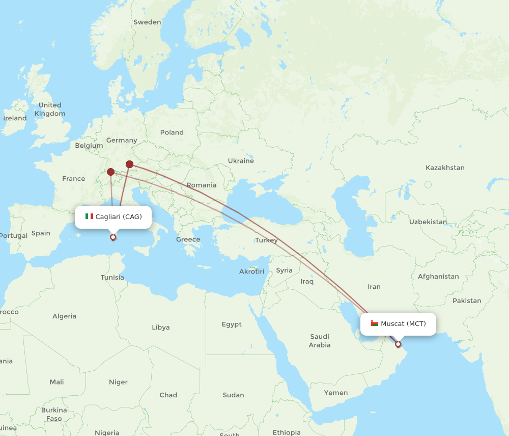 CAG to MCT flights and routes map