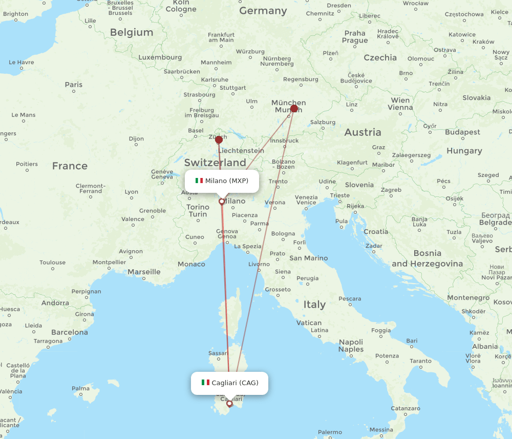 CAG-MXP flight routes