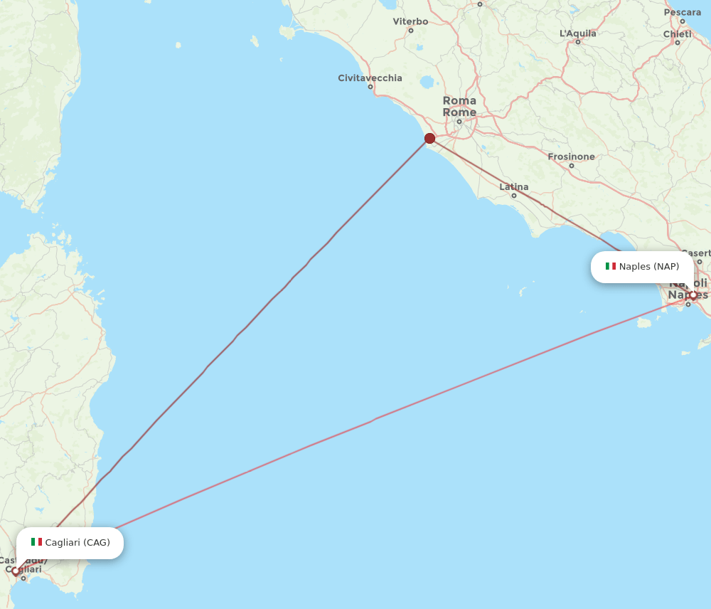Cagliari - Naples route map and flight paths