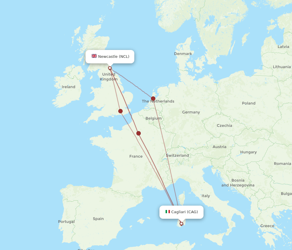 CAG-NCL flight routes