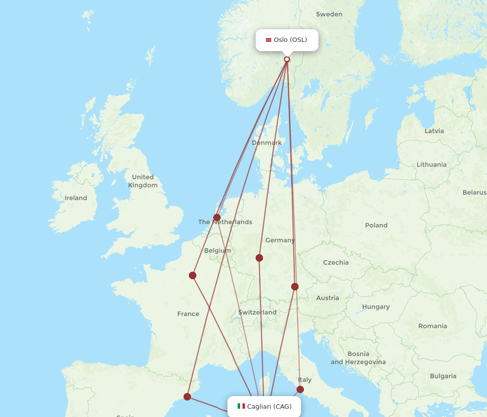 CAG-OSL flight routes