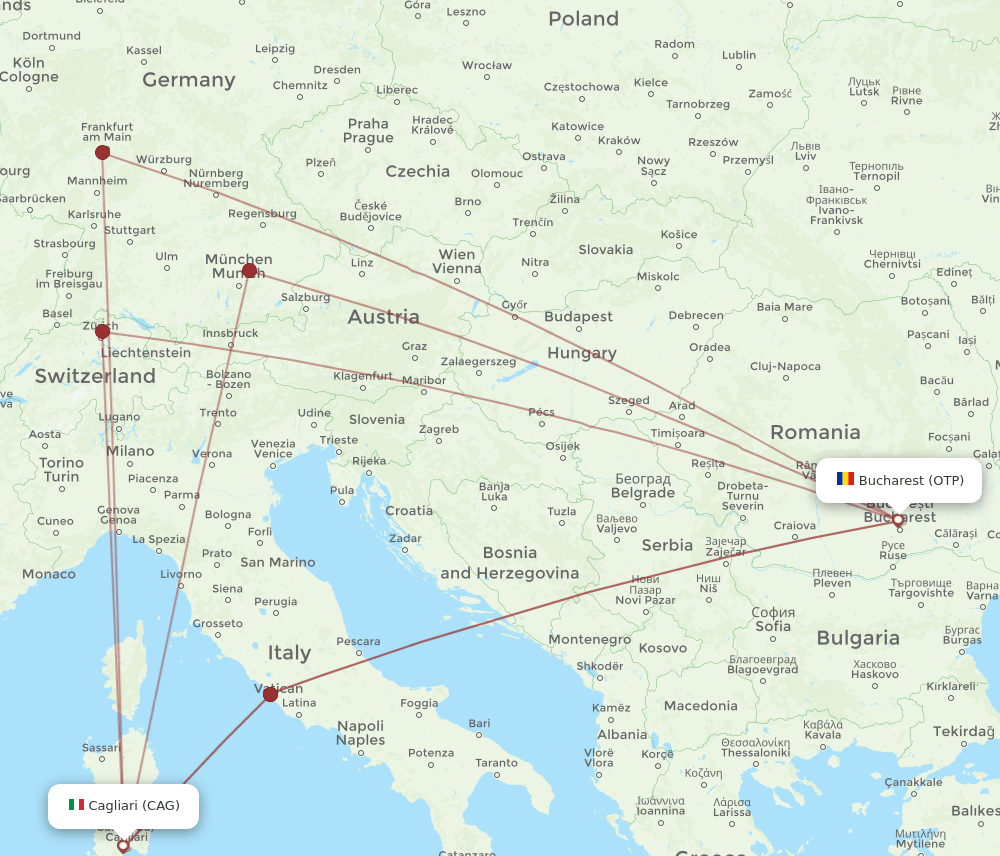 CAG-OTP flight routes