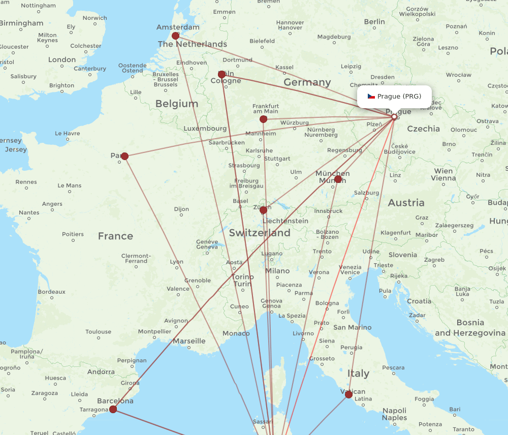 CAG to PRG flights and routes map