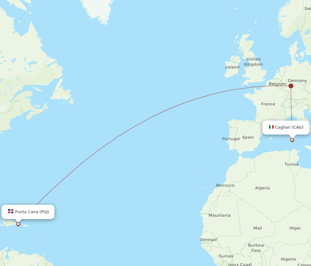 CAG to PUJ flights and routes map