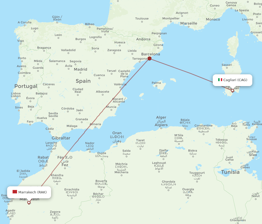 CAG-RAK flight routes