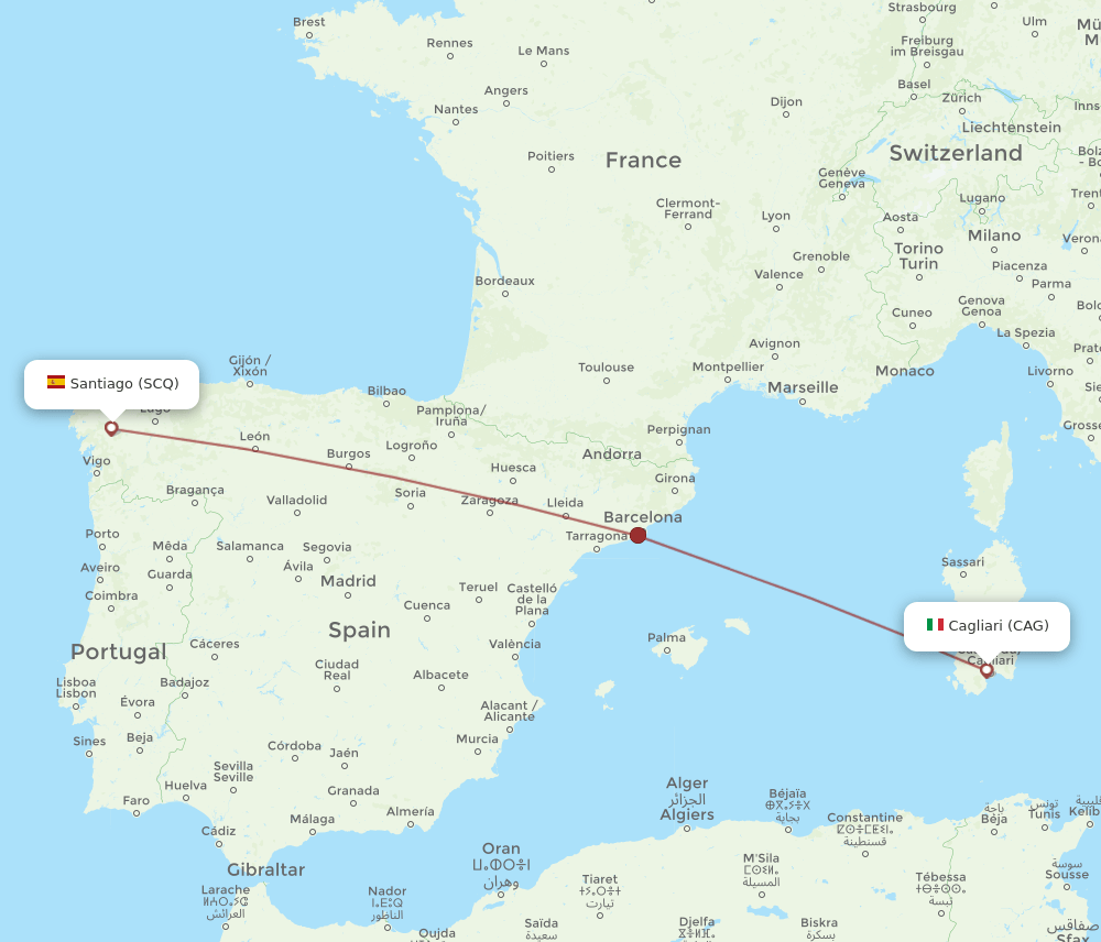 SCQ to CAG flights and routes map