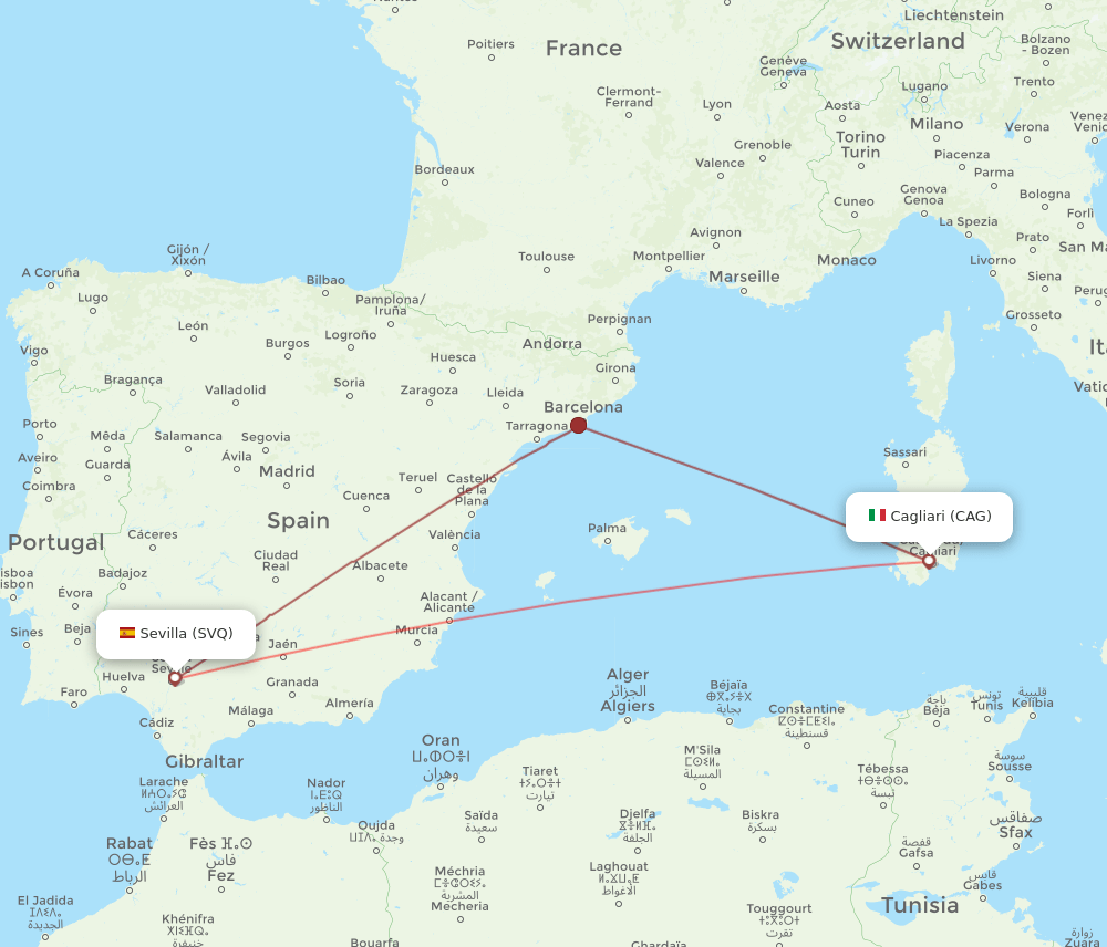CAG to SVQ flights and routes map
