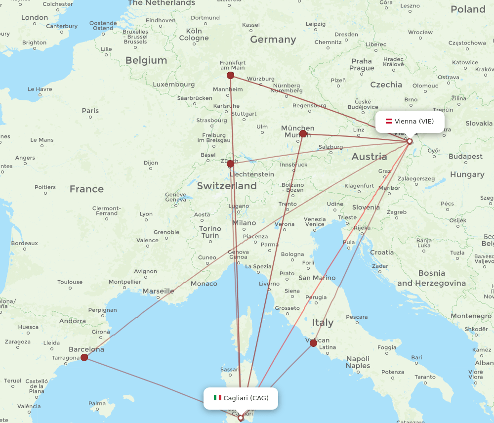 CAG to VIE flights and routes map