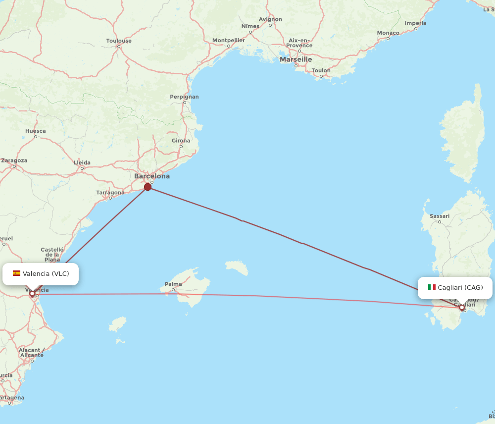 CAG to VLC flights and routes map