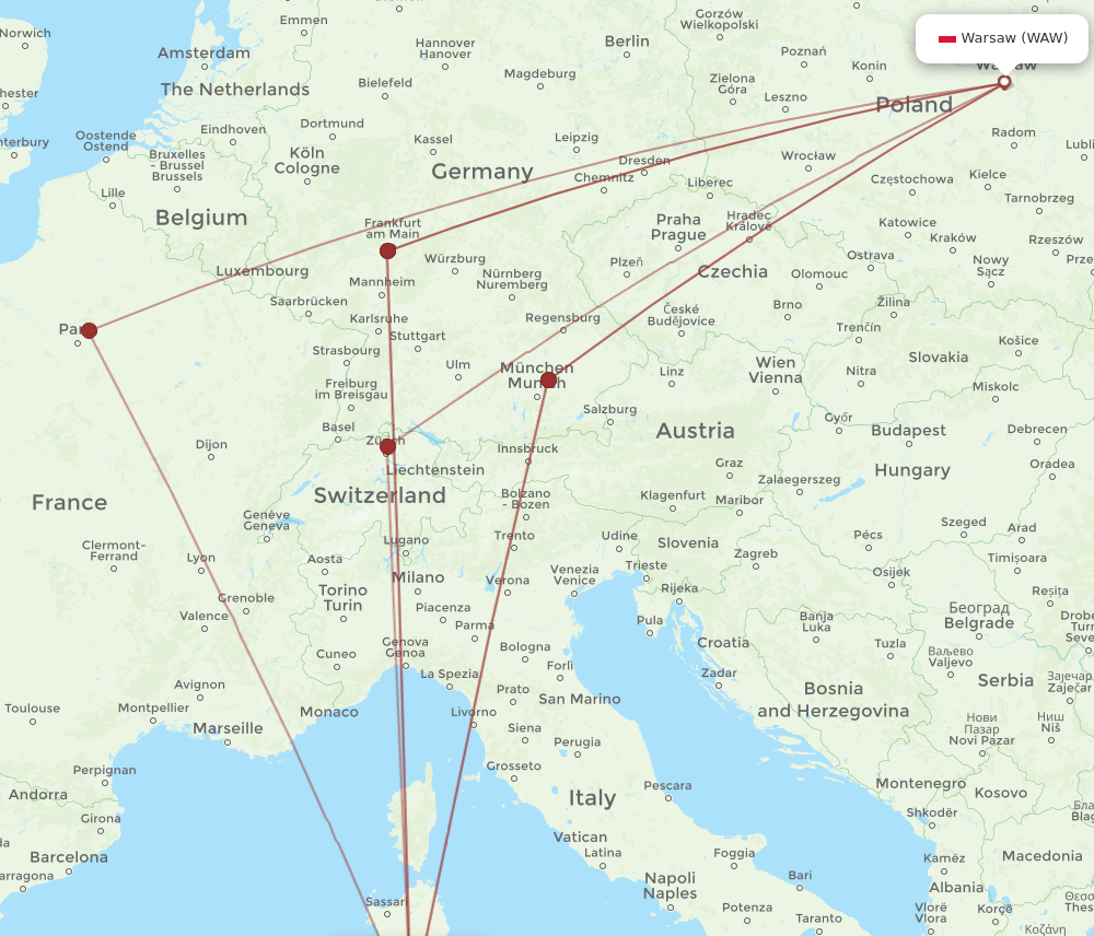 CAG-WAW flight routes