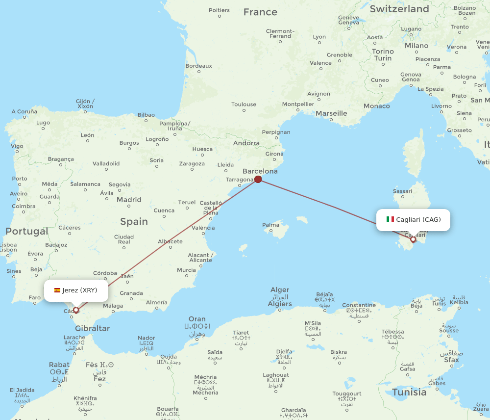 CAG-XRY flight routes